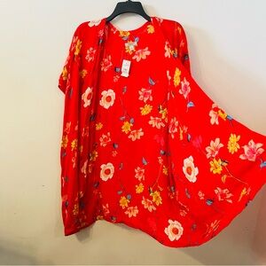 LOFT Red Floral Kimono Cover Up M/L